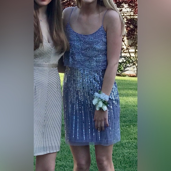 Aidan Mattox Silver Sequin Mini Dress - Picture 3 of 15